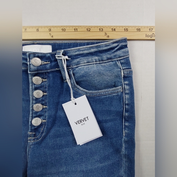 Vervet Blue Amber Button Fly Jeans Womens 29x27 Denim Mid Rise Skinny T5120 NWT - Picture 4 of 15